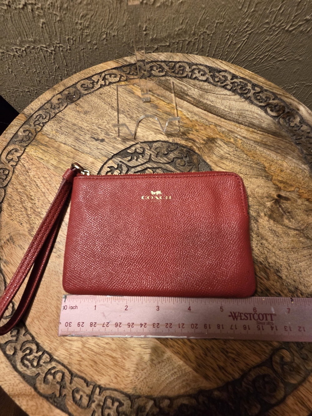 Coach Red Leather Wristlet Clutch with Strap